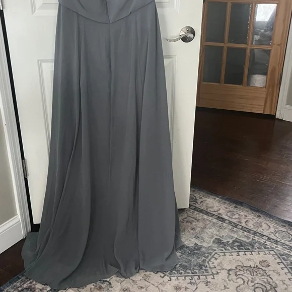 NWT Jenny Yoo Elliya Morning Slate Gray Halter high slit Bridesmaid Dress Sz 18 - Picture 11 of 13